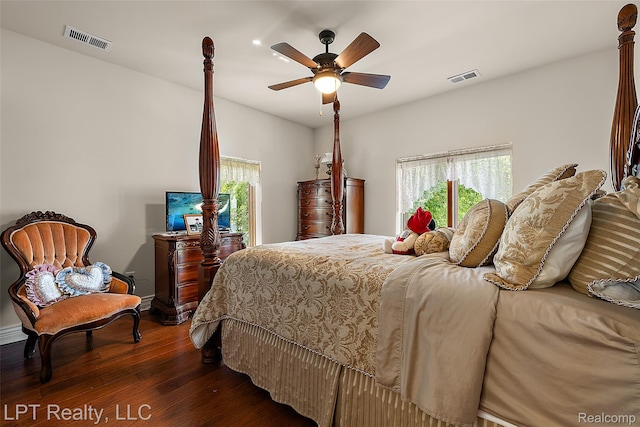 328 S Broadway St, Lake Orion, MI 48362 - bedroom featuring dark wood-type flooring, ceiling fan, and recessed lighting
