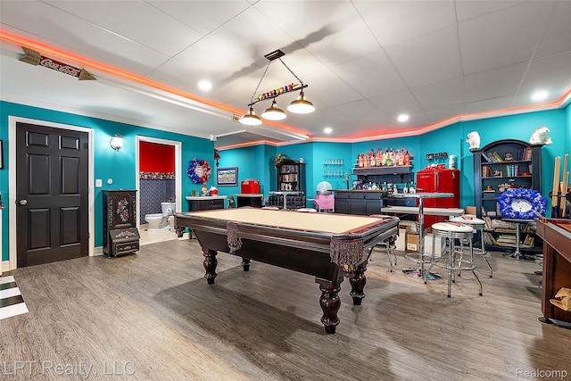 328 S Broadway St, Lake Orion, MI 48362 - game room with billiards, ornamental molding, and wood finished floors
