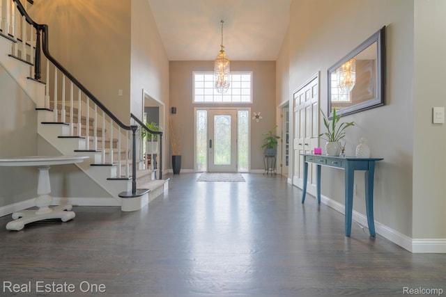 14607 Stratford, Shelby Twp, MI 48315 - foyer featuring wood finished floors, a high ceiling, and stairs