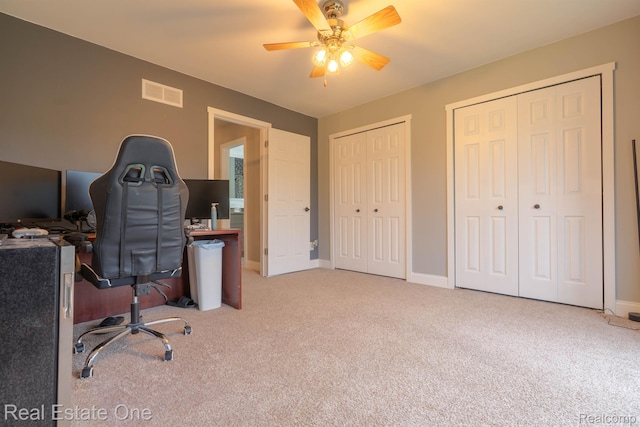 14607 Stratford, Shelby Twp, MI 48315 - carpeted home office featuring a ceiling fan and baseboards
