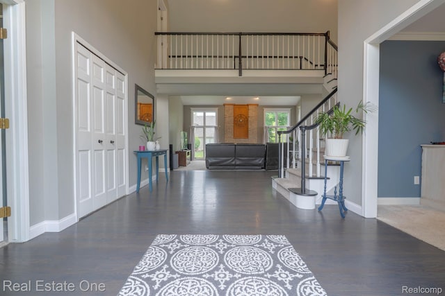14607 Stratford, Shelby Twp, MI 48315 - foyer featuring stairway, wood finished floors, and a high ceiling