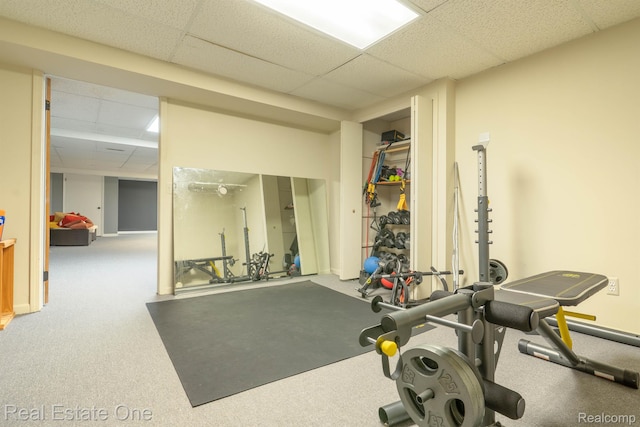 14607 Stratford, Shelby Twp, MI 48315 - workout area with a drop ceiling and carpet flooring