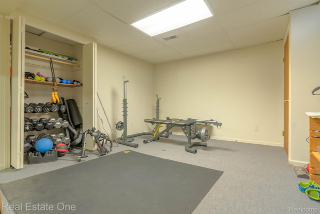 14607 Stratford, Shelby Twp, MI 48315 - exercise area with a paneled ceiling and carpet flooring