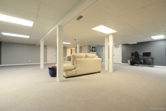14607 Stratford, Shelby Twp, MI 48315 - living room with carpet, a desk, and a paneled ceiling