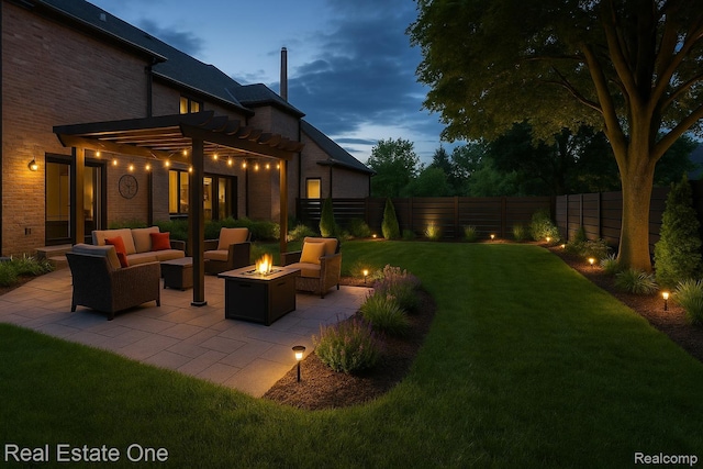 14607 Stratford, Shelby Twp, MI 48315 - fenced backyard featuring a pergola, a patio, and an outdoor living space with a fire pit