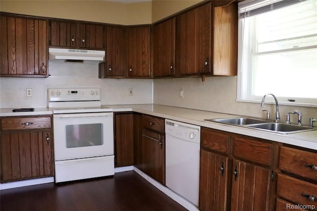 329 Bede St, Otisville, MI 48507 - kitchen featuring white appliances, under cabinet range hood, healthy amount of natural light, and light countertops