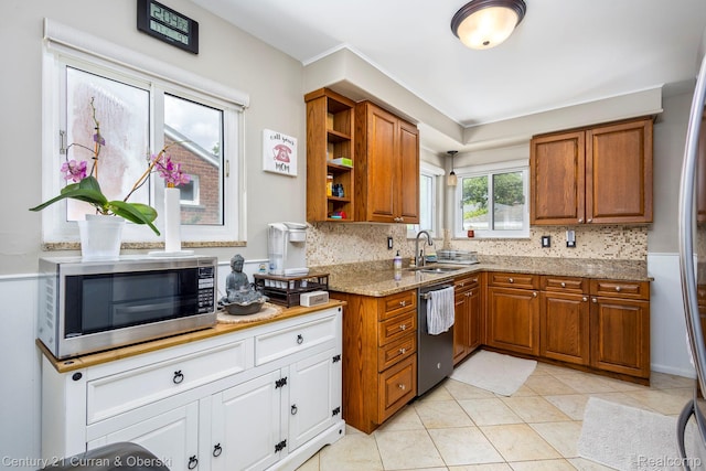 32204 Leelane, Farmington, MI 48336 - kitchen with appliances with stainless steel finishes, brown cabinets, and backsplash