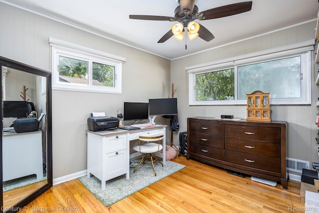 32204 Leelane, Farmington, MI 48336 - office with light wood-type flooring, ornamental molding, and ceiling fan