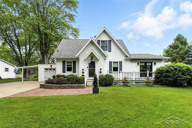 2816 Chippewa Ln, Midland, MI 48640 - view of front of property featuring concrete driveway, a front yard, a shingled roof, and an attached carport