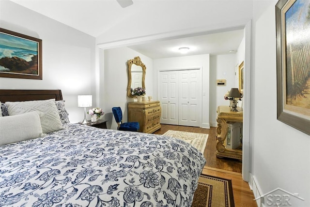 2816 Chippewa Ln, Midland, MI 48640 - bedroom with wood finished floors, lofted ceiling, a ceiling fan, and a closet