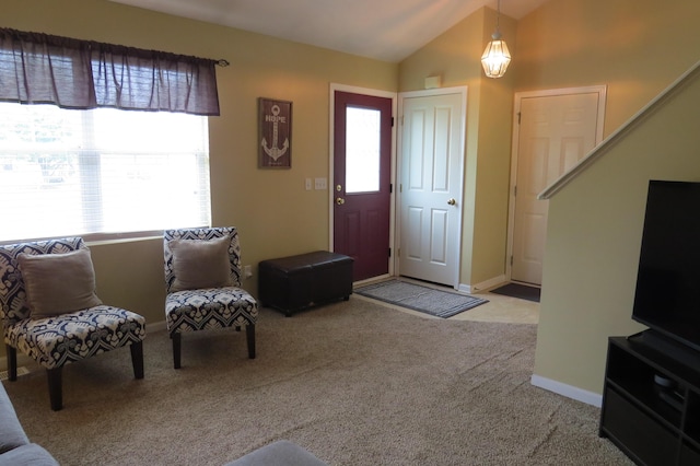 3577 Greenly Ct, Holland, MI 49424 - living room with carpet floors and lofted ceiling