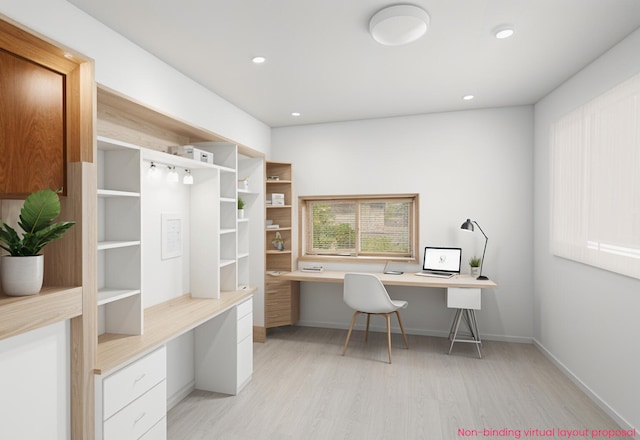 863 E Wilcox Ave, White Cloud, MI 49349 - office space with built in desk, light wood-style flooring, and recessed lighting
