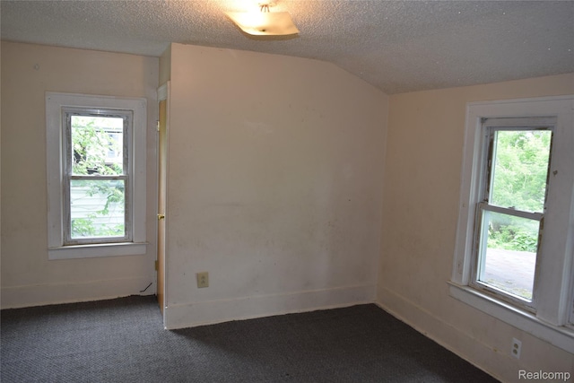 316 W Rankin St, Flint, MI 48505 - empty room featuring dark carpet, healthy amount of natural light, a textured ceiling, and vaulted ceiling