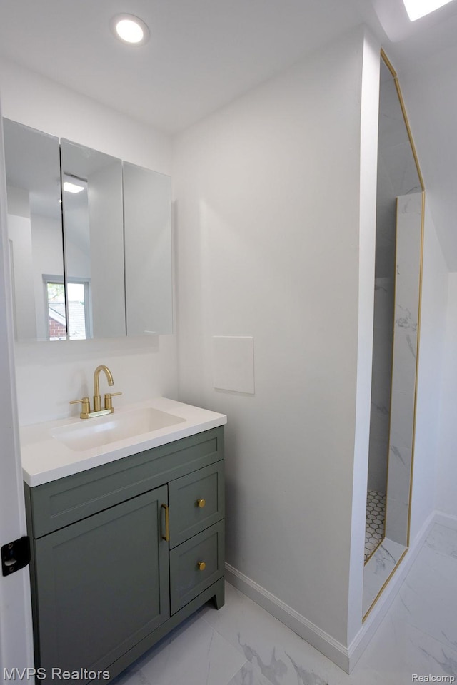 21212 Universal Ave, Eastpointe, MI 48021 - full bathroom featuring marble finish flooring, vanity, and a marble finish shower