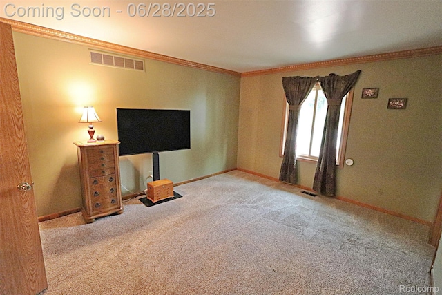 1640 High Pointe Dr, Commerce Twp, MI 48390 - unfurnished living room with crown molding and carpet flooring