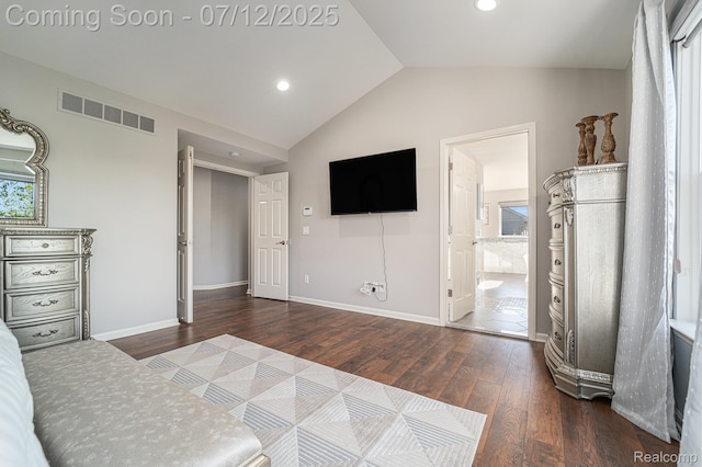 7590 Acorn Hill Ct, West Bloomfield, MI 48323 - bedroom with dark wood finished floors, vaulted ceiling, recessed lighting, and ensuite bathroom