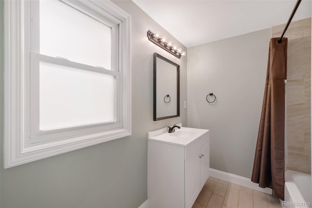 6590 Swartout Rd, Clay, MI 48001 - bathroom with vanity and shower / bath combo with shower curtain