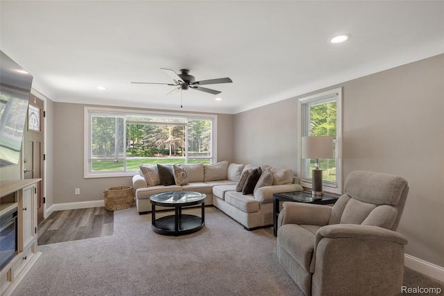 6590 Swartout Rd, Clay, MI 48001 - living area with healthy amount of natural light, ceiling fan, recessed lighting, and wood finished floors