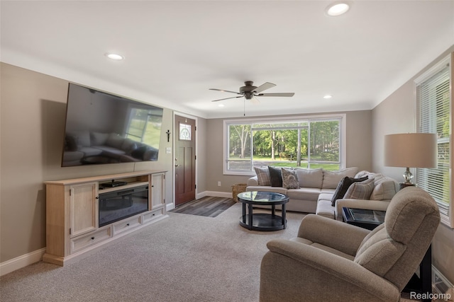 6590 Swartout Rd, Clay, MI 48001 - living room featuring recessed lighting, light colored carpet, and ceiling fan