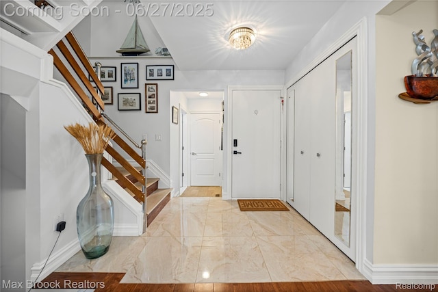 31723 Forest Ln, Warren, MI 48093 - entrance foyer featuring stairway and marble finish flooring