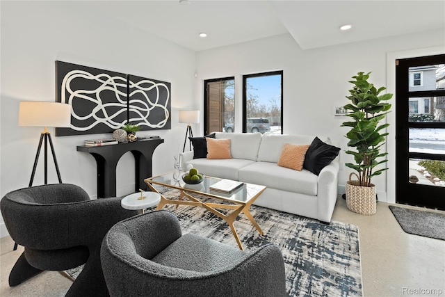 5226 Avery St Unit 5, Detroit, MI 48208 - living room featuring plenty of natural light, recessed lighting, and speckle patterned floor