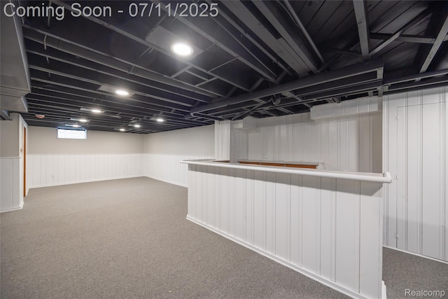 1418 W 13 Mile Rd, Royal Oak, MI 48073 - below grade area featuring carpet floors, bar, and wainscoting