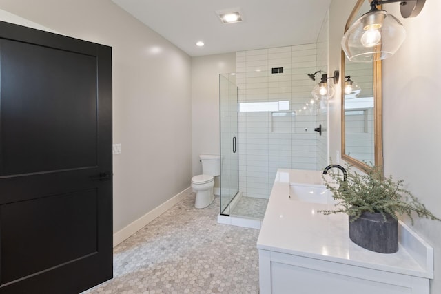 6581 Timpson Ave SE, Alto, MI 49302 - full bath featuring a stall shower, vanity, tile patterned flooring, and recessed lighting