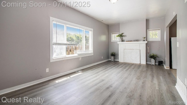 21005 Westview Ave, Ferndale, MI 48220 - unfurnished living room with plenty of natural light, wood finished floors, and a fireplace