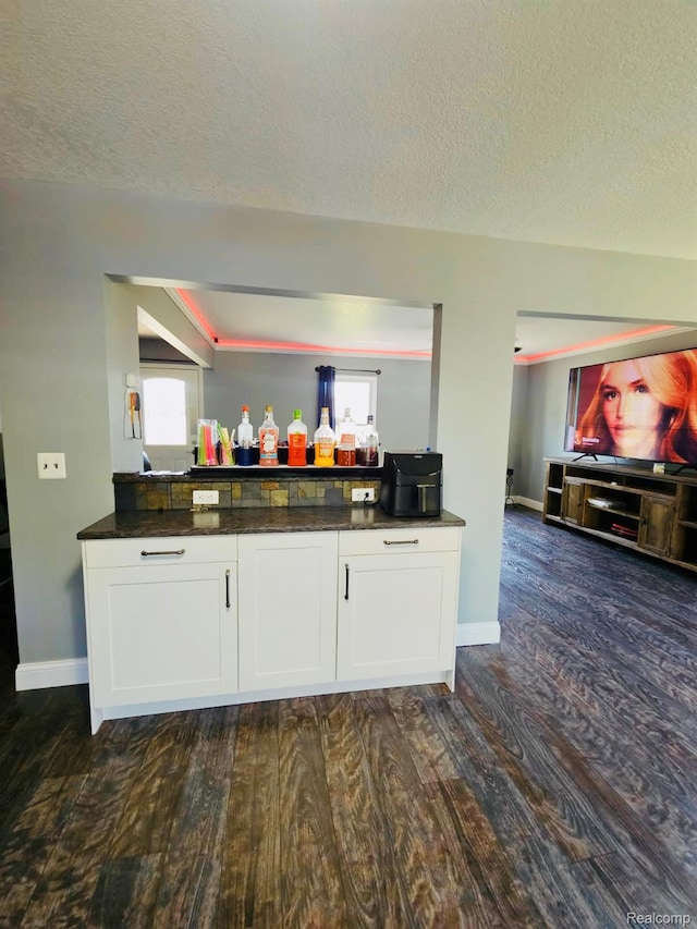 4383 Eagle Ln, Burton, MI 48519 - indoor dry bar with a textured ceiling, dark wood-style floors, and plenty of natural light