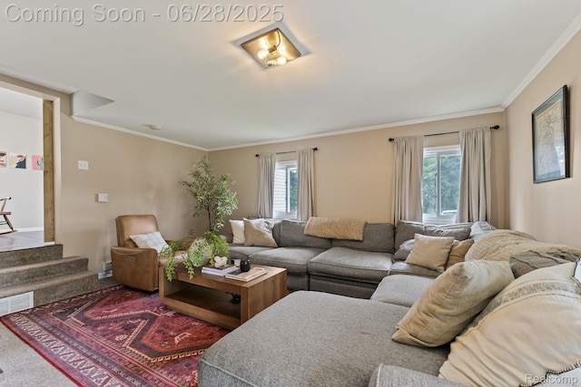 4860 Lindholm Dr, White Lake, MI 48383 - living room with plenty of natural light, ornamental molding, and stairway