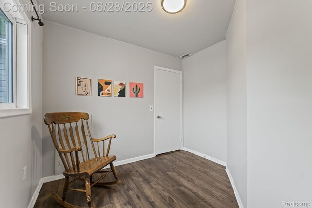 4860 Lindholm Dr, White Lake, MI 48383 - sitting room featuring dark wood-style floors and baseboards