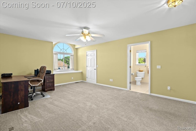12366 Orchard Wood Dr, Fenton, MI 48430 - carpeted home office featuring healthy amount of natural light and a ceiling fan