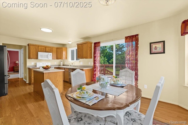 12366 Orchard Wood Dr, Fenton, MI 48430 - dining area with light wood-type flooring and baseboards