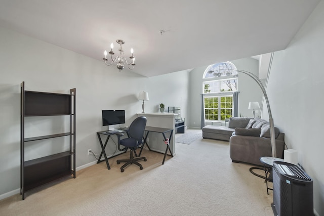 662 Village Ln, Milford, MI 48381 - carpeted home office featuring a chandelier and baseboards
