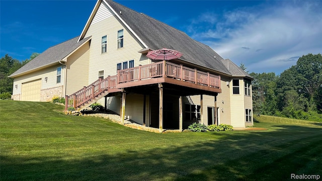 5580 Birch Ln, Davisburg, MI 48350 - rear view of property with a wooden deck, a yard, roof with shingles, and stairs