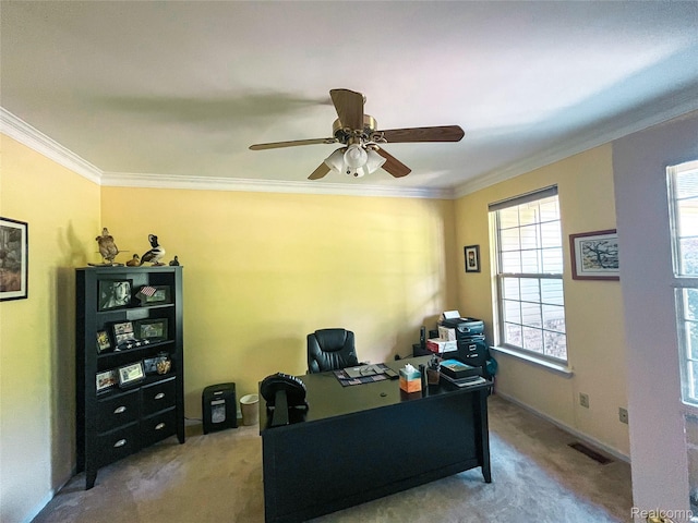 5580 Birch Ln, Davisburg, MI 48350 - carpeted office with ornamental molding and ceiling fan