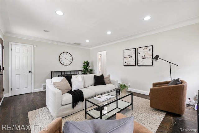 24360 Grove Ave, Eastpointe, MI 48021 - living area with ornamental molding, recessed lighting, and wood finished floors