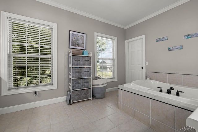 12449 Northway Pkwy, Freeland, MI 48623 - full bath featuring a garden tub, crown molding, and tile patterned floors