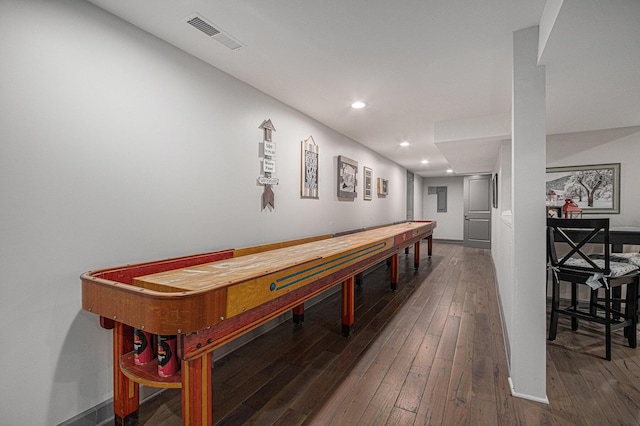 26794 Dutch Settlement St, Dowagiac, MI 49047 - rec room featuring hardwood / wood-style floors and recessed lighting