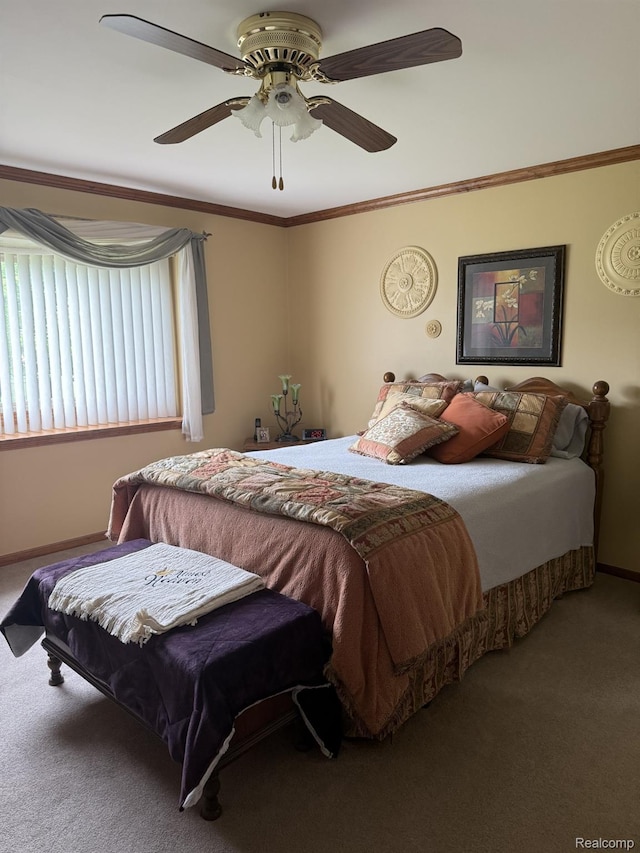 35851 Ireneus Dr, New Baltimore, MI 48047 - carpeted bedroom featuring ornamental molding and ceiling fan