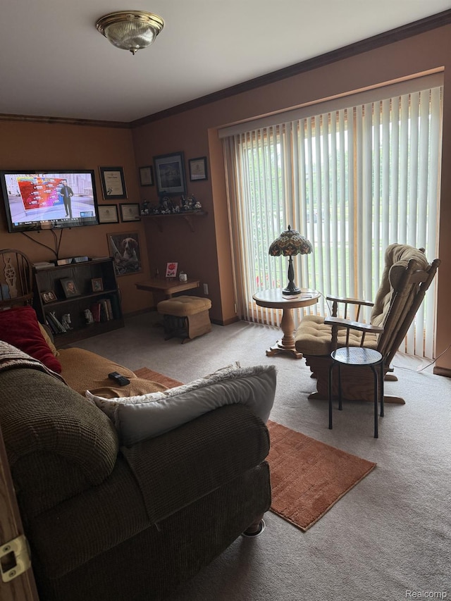 35851 Ireneus Dr, New Baltimore, MI 48047 - carpeted living room featuring crown molding