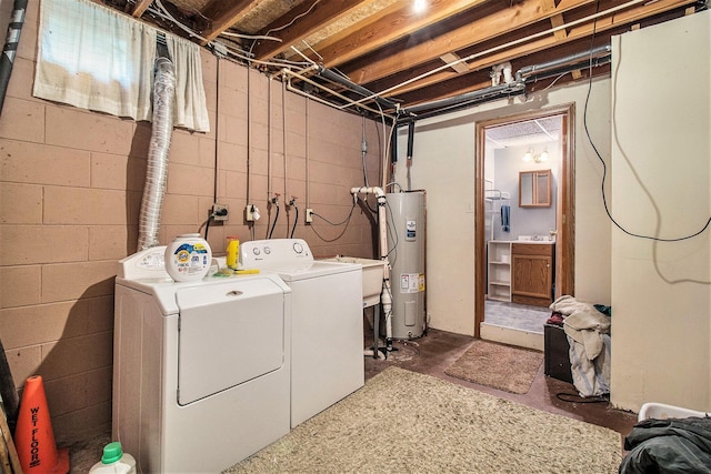 5100 Holton Duck Lake Rd, Twin Lake, MI 49457 - washroom featuring electric water heater and washer and dryer