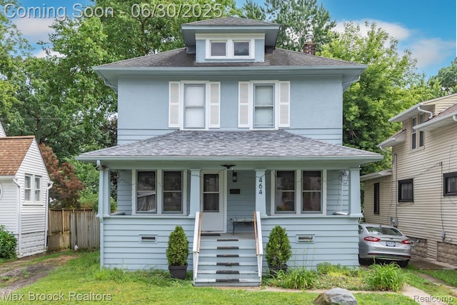 464 E Cambourne St, Ferndale, MI 48220 - traditional style home with a porch, roof with shingles, and a chimney