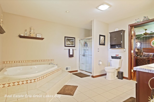 2165 Augsburg Dr, Saginaw, MI 48603 - full bathroom featuring vanity, a garden tub, tile patterned flooring, and a stall shower