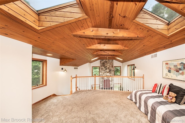 6730 Halyard Rd, Bloomfield Hills, MI 48301 - sitting room featuring a skylight, carpet, wood ceiling, and lofted ceiling