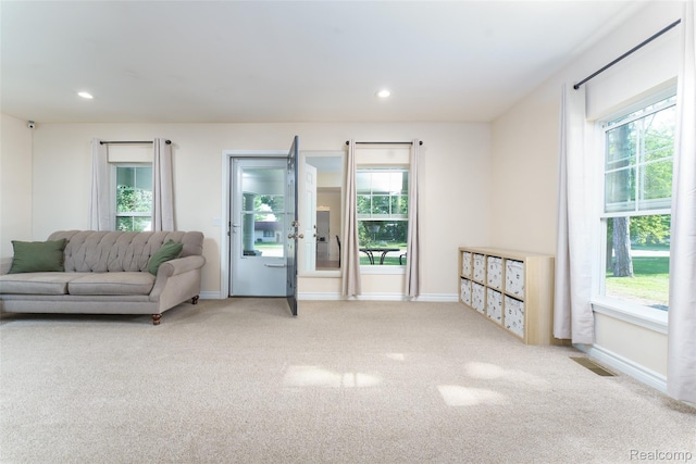 405 Garden Ln, Fowlerville, MI 48836 - living area featuring carpet flooring and recessed lighting