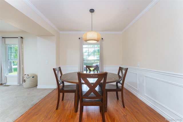405 Garden Ln, Fowlerville, MI 48836 - dining room with wood finished floors, ornamental molding, and wainscoting