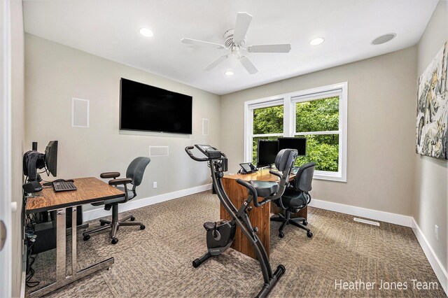 8035 Jericho Ave NE, Rockford, MI 49341 - carpeted home office featuring recessed lighting and a ceiling fan