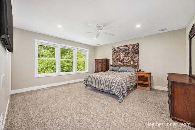 8035 Jericho Ave NE, Rockford, MI 49341 - bedroom featuring carpet, recessed lighting, and ceiling fan