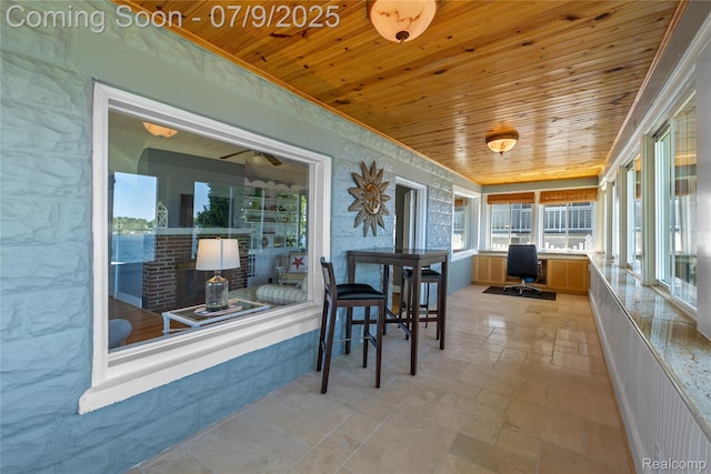 108 Highland Ave, Lake Orion, MI 48362 - sunroom featuring wooden ceiling and stone tile flooring